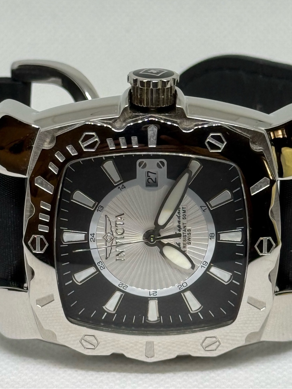 Invicta Men’s Espadon Lupa 3165 Watch-Swiss- Black Leather Band-NIB